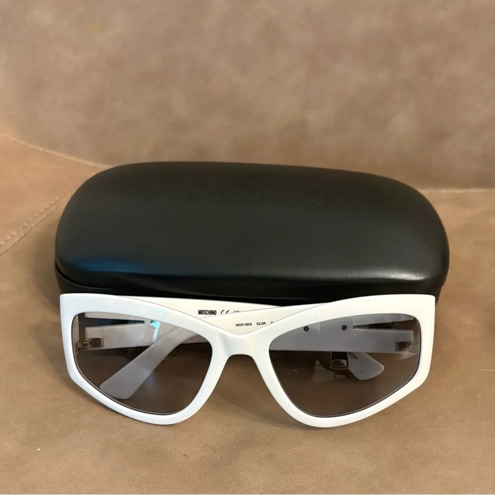 Moschino white zipper cat eye cool retro sunglasses bold - Picture 2 of 7